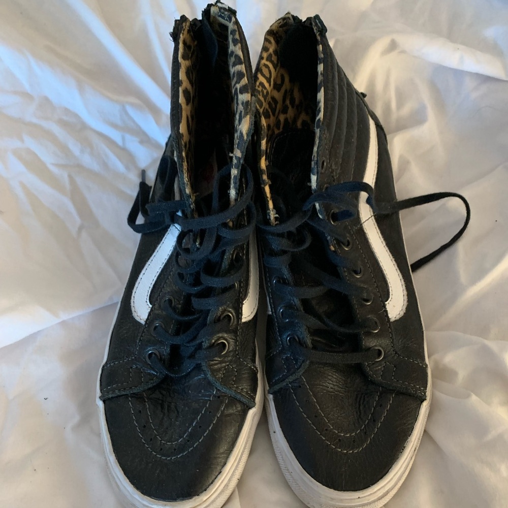Vans Leather Black and White High-Top Sneakers